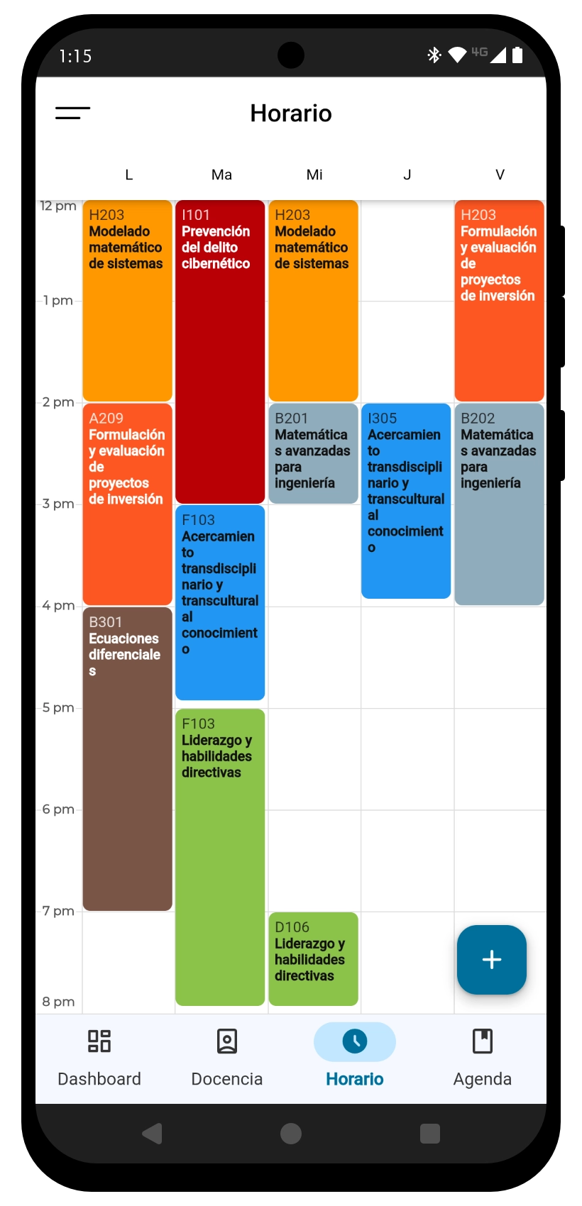 Preview del horario en Usual app