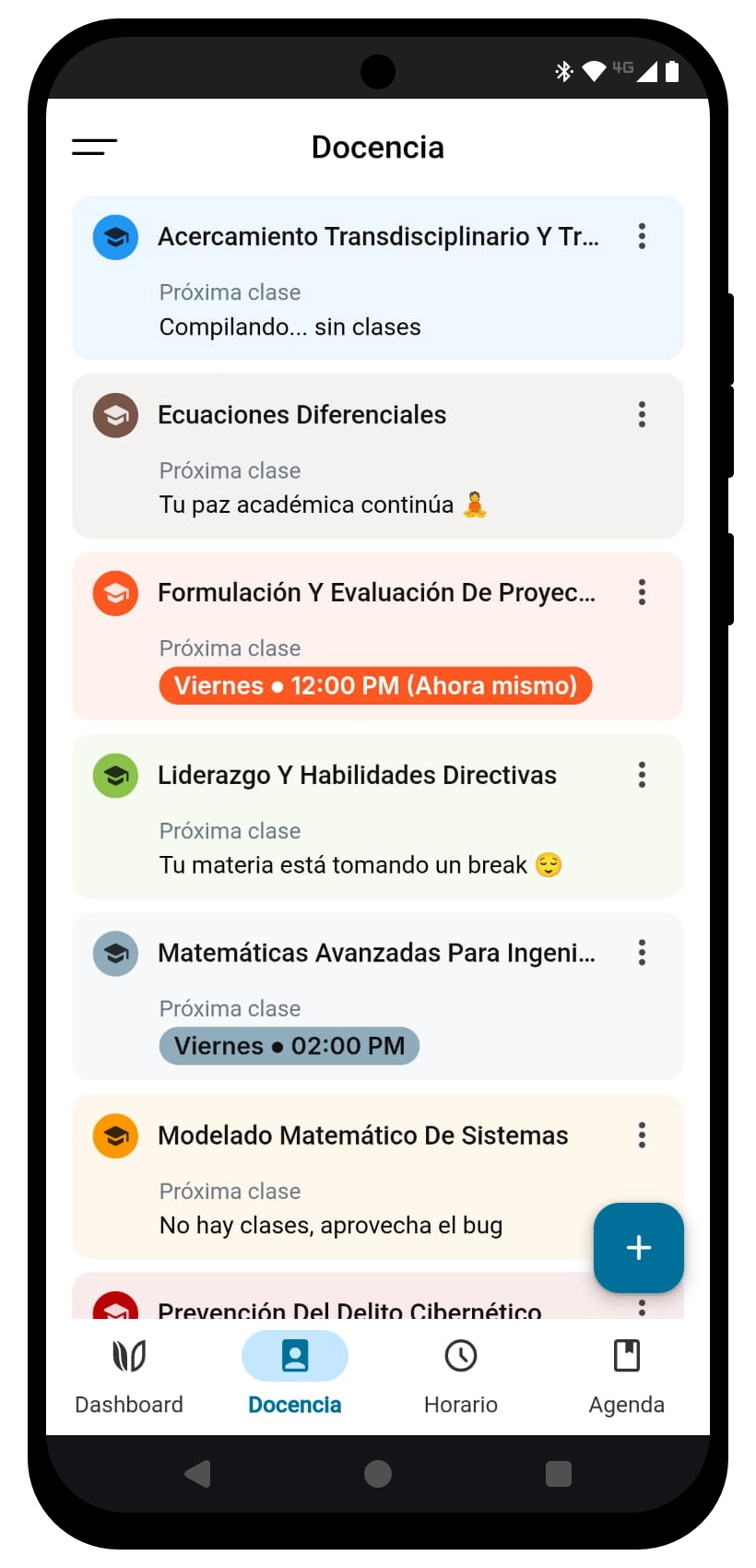 Preview de la vista docencia en Usual app