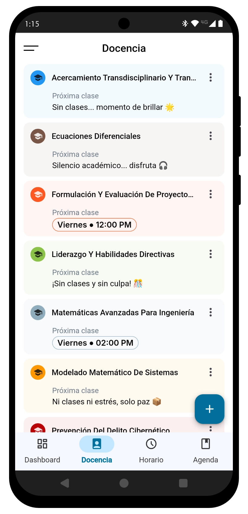 Preview de la vista docencia en Usual app