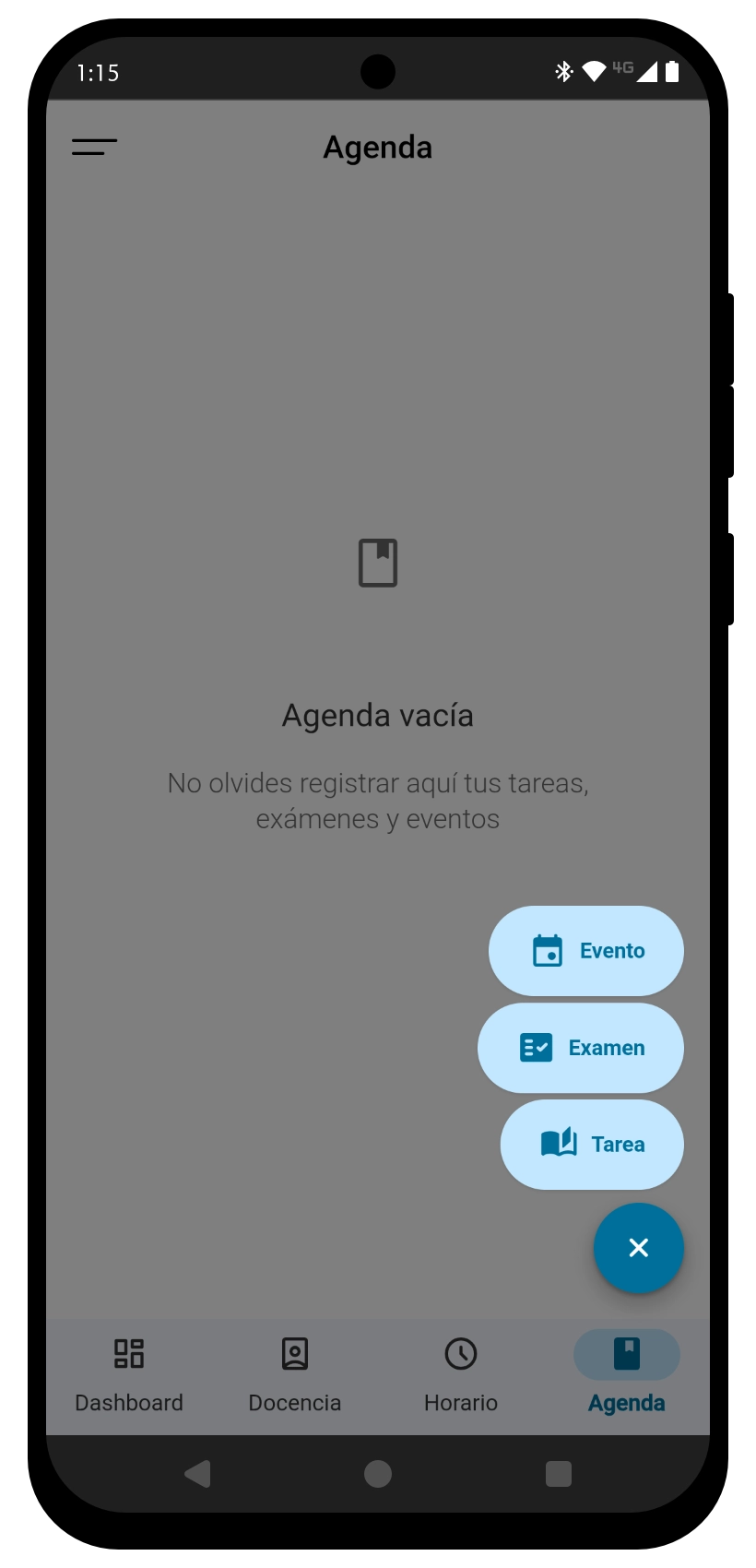 Preview de la vista docencia en Usual app